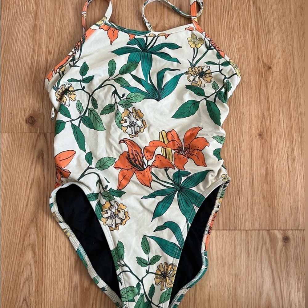 Jolyn Clothing Floral One Piece Swimsuit - Orange and Green